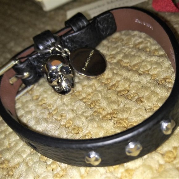 ALEXANDER McQUEEN 'Stud Single Wrap Skull Bracelet' Blk/Silver Made in ITALY NWT - Picture 15 of 16